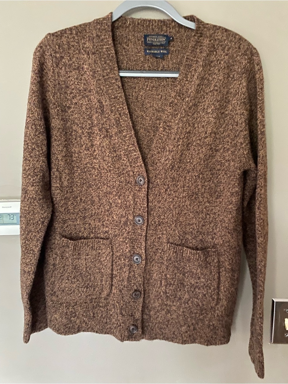 PENDLETON Brown Marled Washable Shetland  Wool Button Front Cardigan Sweater S - Picture 2 of 6